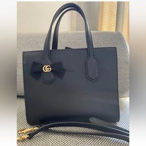 Gucci Black Tote with Gold Logo and Bow